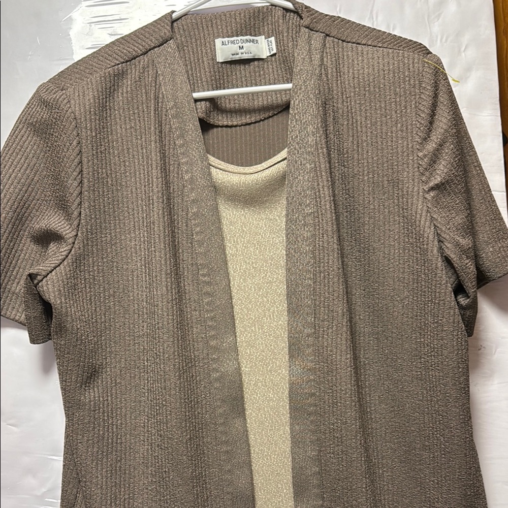 Alfred Dunner Brown and Cream Sweater Set